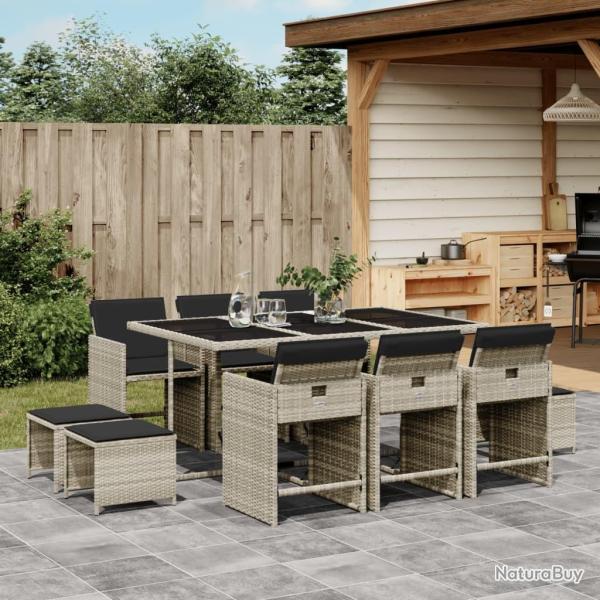 Ensemble � manger de jardin 11pcs avec coussins gris poly rotin