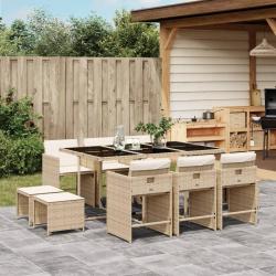 Ensemble &agrave; manger de jardin et coussins 11 pcs beige poly rotin