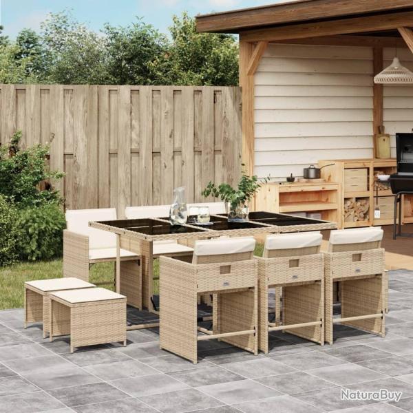 Ensemble � manger de jardin et coussins 11 pcs beige poly rotin