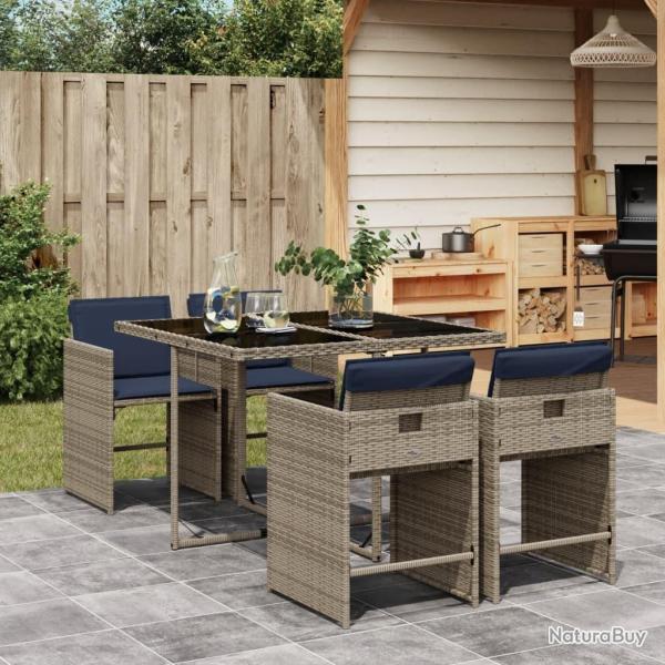 Ensemble � manger de jardin 5 pcs coussins gris r�sine tress�e