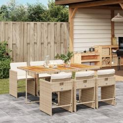 Ensemble &agrave; manger de jardin et coussins 7 pcs beige poly rotin