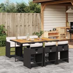 Ensemble &agrave; manger de jardin coussins 7pcs Noir R&eacute;sine tress&eacute;e