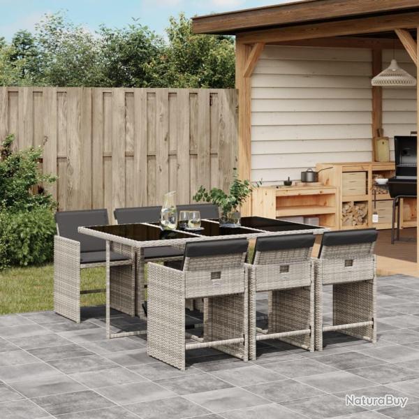 Ensemble � manger de jardin et coussins 7 pcs gris clair rotin