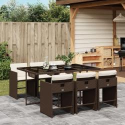 Ensemble &agrave; manger de jardin et coussins 7 pcs marron rotin