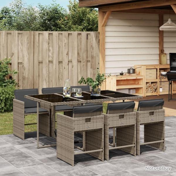 Ensemble � manger de jardin et coussins 7 pcs gris rotin