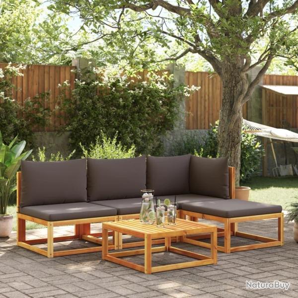 Ensemble de canap�s de jardin 5 pi�ces avec coussins en bois d'acacia et corde