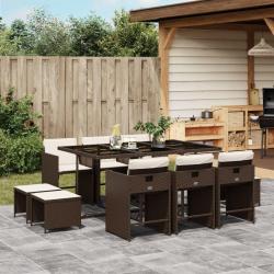 Ensemble &agrave; manger de jardin et coussins 11 pcs marron rotin