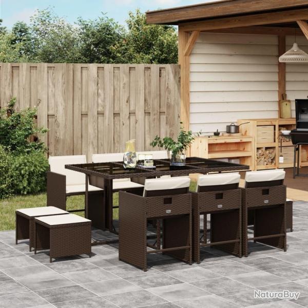 Ensemble � manger de jardin et coussins 11 pcs marron rotin