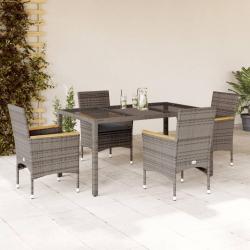 Ensemble &agrave; manger de jardin et coussins 5 pcs gris rotin verre