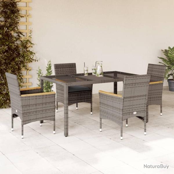 Ensemble � manger de jardin et coussins 5 pcs gris rotin verre