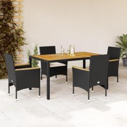 Ensemble &agrave; manger de jardin et coussins 5 pcs noir rotin acacia