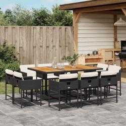 Ensemble &agrave; manger de jardin 11 pcs coussins noir r&eacute;sine tress&eacute;e