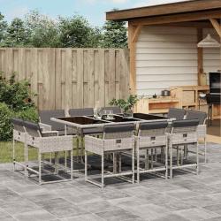 Ensemble &agrave; manger de jardin 11pcs avec coussins gris poly rotin