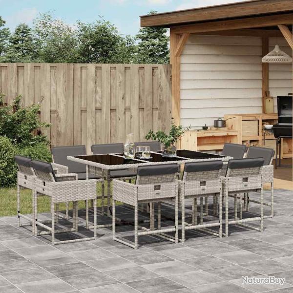 Ensemble � manger de jardin 11pcs avec coussins gris poly rotin