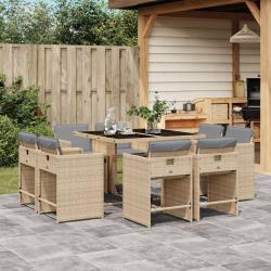 Ensemble &agrave; manger de jardin et coussins 9 pcs m&eacute;lange beige