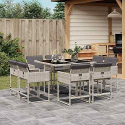 Ensemble &agrave; manger de jardin et coussins 9 pcs gris clair rotin