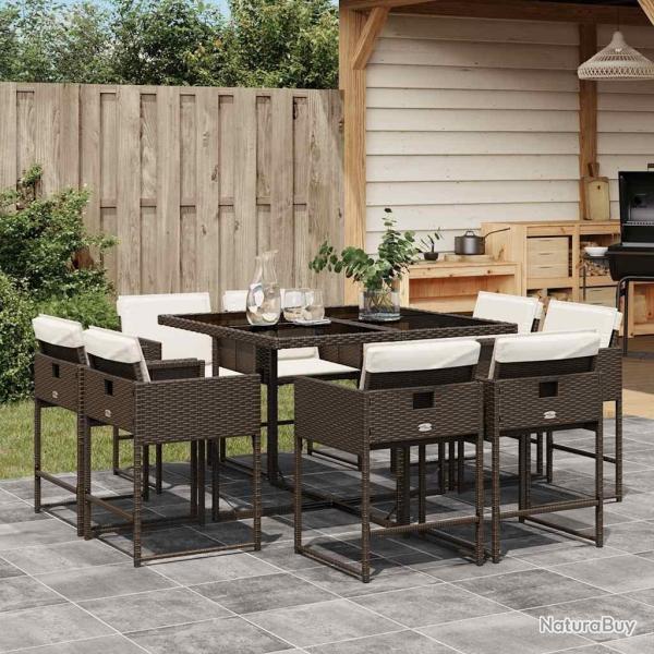 Ensemble � manger de jardin et coussins 9 pcs marron poly rotin