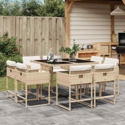 Ensemble &agrave; manger de jardin et coussins 9 pcs beige Poly rotin