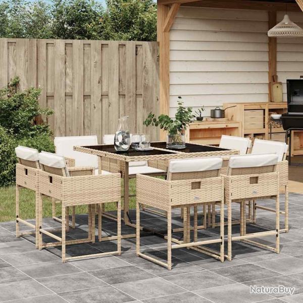 Ensemble � manger de jardin et coussins 9 pcs beige Poly rotin