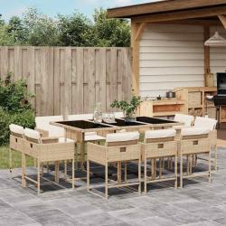 Ensemble &agrave; manger de jardin et coussins 11 pcs beige poly rotin