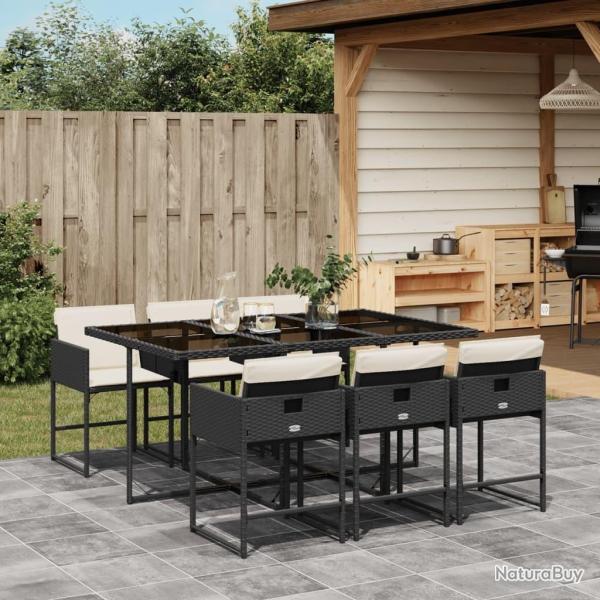 Ensemble � manger de jardin coussins 7pcs Noir R�sine tress�e
