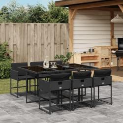 Ensemble &agrave; manger de jardin coussins 7pcs Noir R&eacute;sine tress&eacute;e