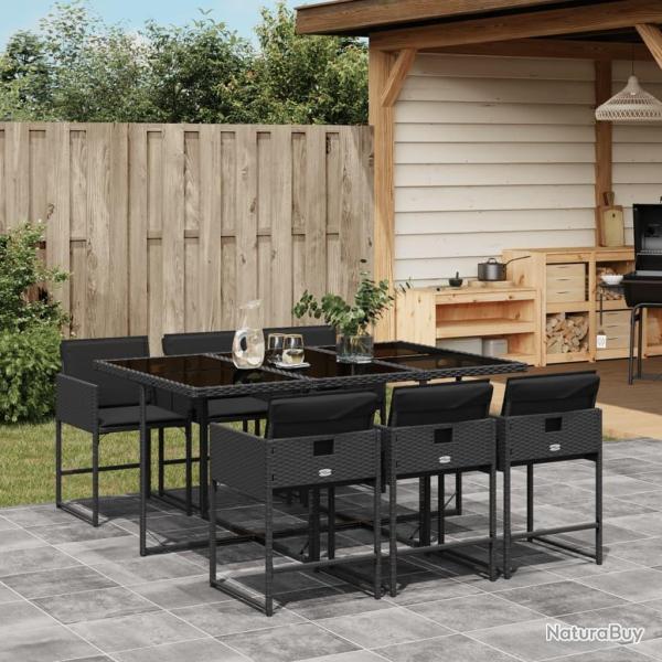 Ensemble � manger de jardin coussins 7pcs Noir R�sine tress�e