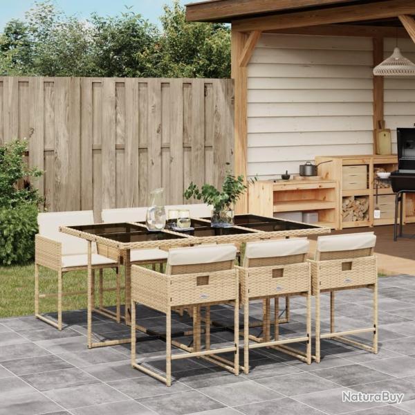 Ensemble � manger de jardin et coussins 7 pcs beige poly rotin