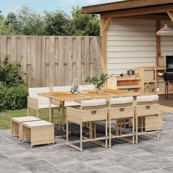 Ensemble &agrave; manger de jardin et coussins 11 pcs beige poly rotin