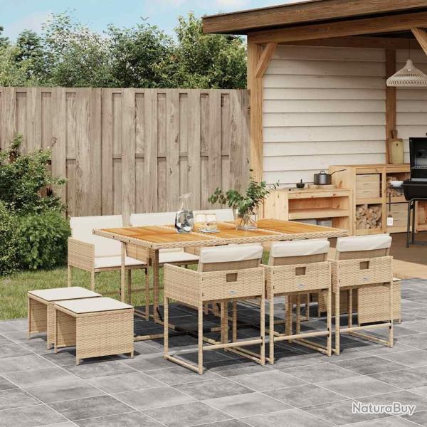 Ensemble � manger de jardin et coussins 11 pcs beige poly rotin
