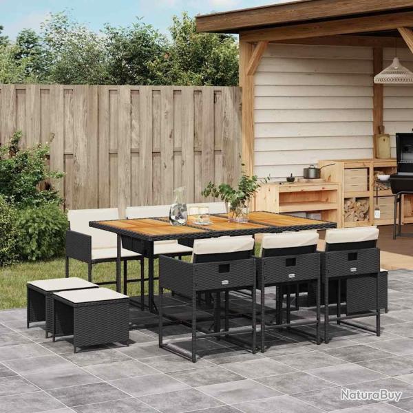 Ensemble � manger de jardin 11 pcs coussins noir r�sine tress�e