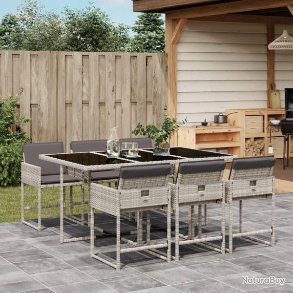 Ensemble � manger de jardin et coussins 7 pcs gris clair rotin