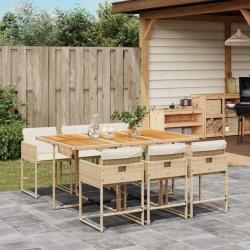 Ensemble &agrave; manger de jardin et coussins 7 pcs beige poly rotin