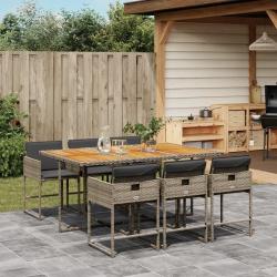Ensemble &agrave; manger de jardin et coussins 7 pcs gris rotin