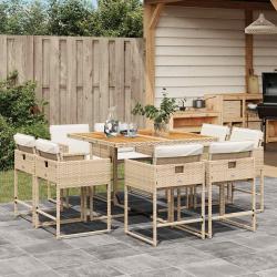 Ensemble &agrave; manger de jardin et coussins 9 pcs beige Poly rotin