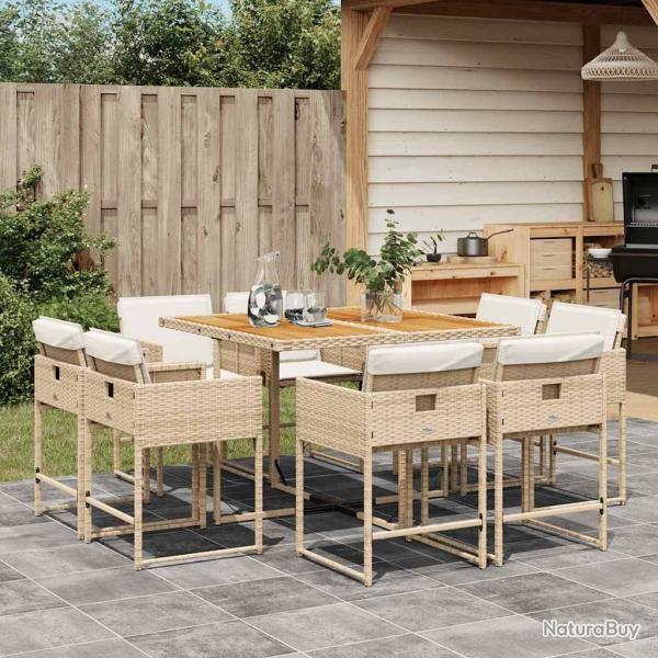 Ensemble � manger de jardin et coussins 9 pcs beige Poly rotin
