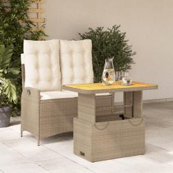 Ensemble &agrave; manger de jardin et coussins 2 pcs beige poly rotin