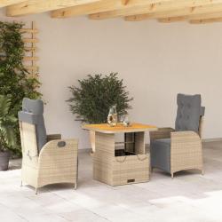 Ensemble &agrave; manger de jardin et coussins 3 pcs Beige poly rotin