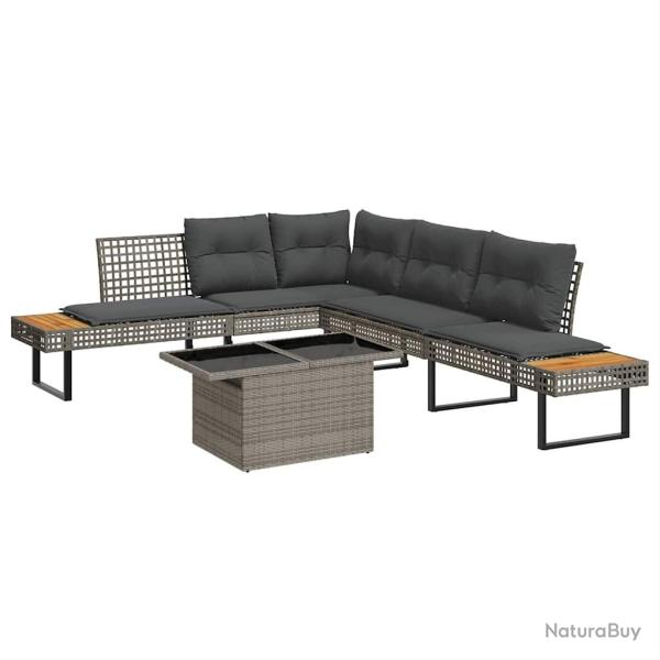 Salon de jardin avec coussins 2pcs gris r�sine tress�e et verre