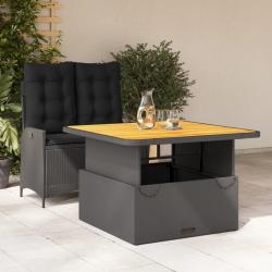 Ensemble &agrave; manger de jardin coussins 2pcs noir r&eacute;sine tress&eacute;e