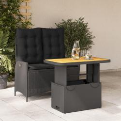 Ensemble &agrave; manger de jardin coussins 2pcs noir r&eacute;sine tress&eacute;e