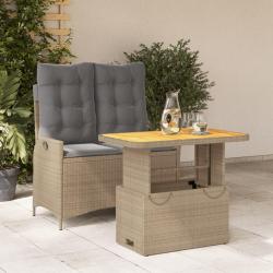 Ensemble &agrave; manger de jardin et coussins 2 pcs beige poly rotin