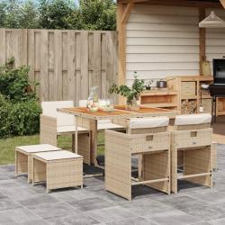 Ensemble &agrave; manger de jardin et coussins 9 pcs beige Poly rotin