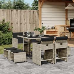 Ensemble &agrave; manger de jardin et coussins 9 pcs gris clair rotin