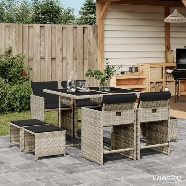 Ensemble � manger de jardin et coussins 9 pcs gris clair rotin