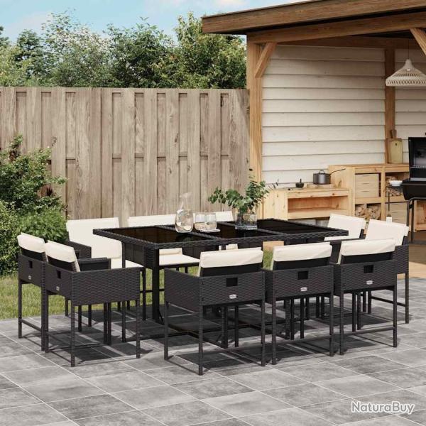 Ensemble � manger de jardin 11 pcs coussins noir r�sine tress�e