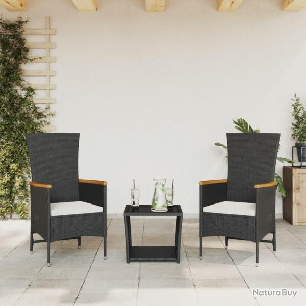 Ensemble � manger de jardin avec coussins 3 pcs Noir