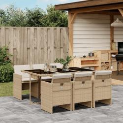 Ensemble &agrave; manger de jardin et coussins 7 pcs beige poly rotin