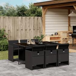 Ensemble &agrave; manger de jardin coussins 7pcs Noir R&eacute;sine tress&eacute;e