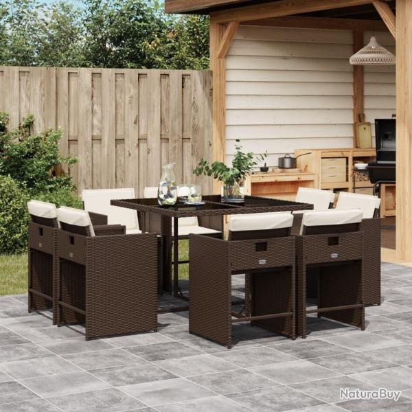 Ensemble � manger de jardin et coussins 9 pcs marron poly rotin